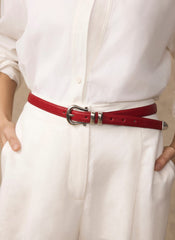 Red Leather Slim Belt
