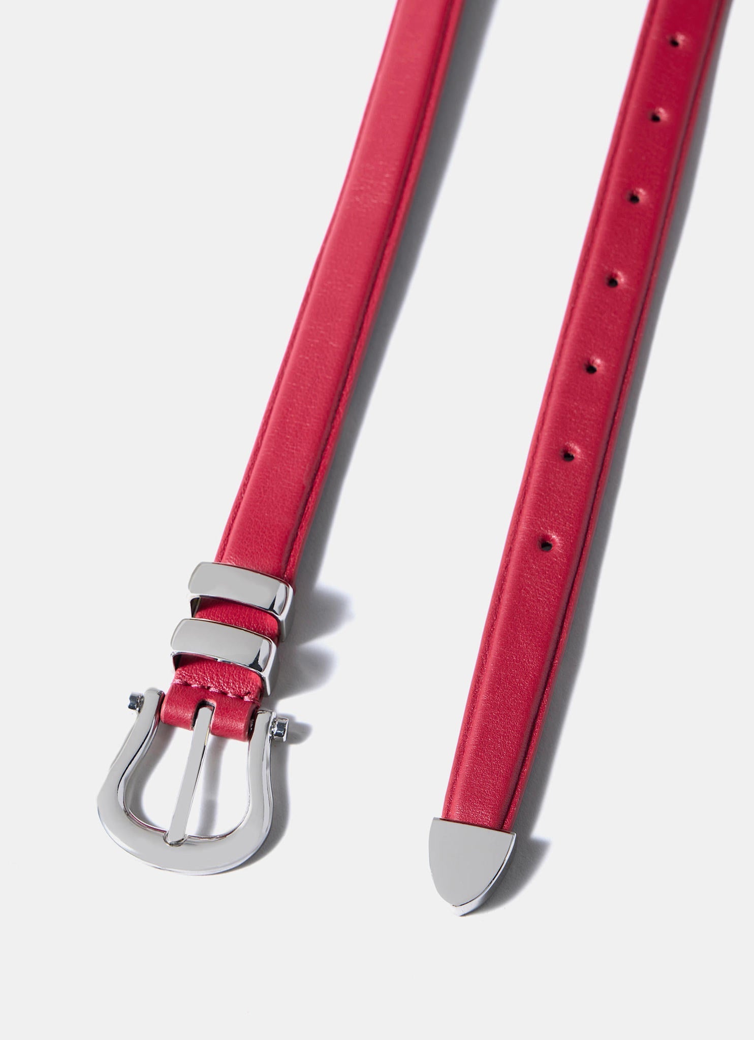 Red Leather Slim Belt