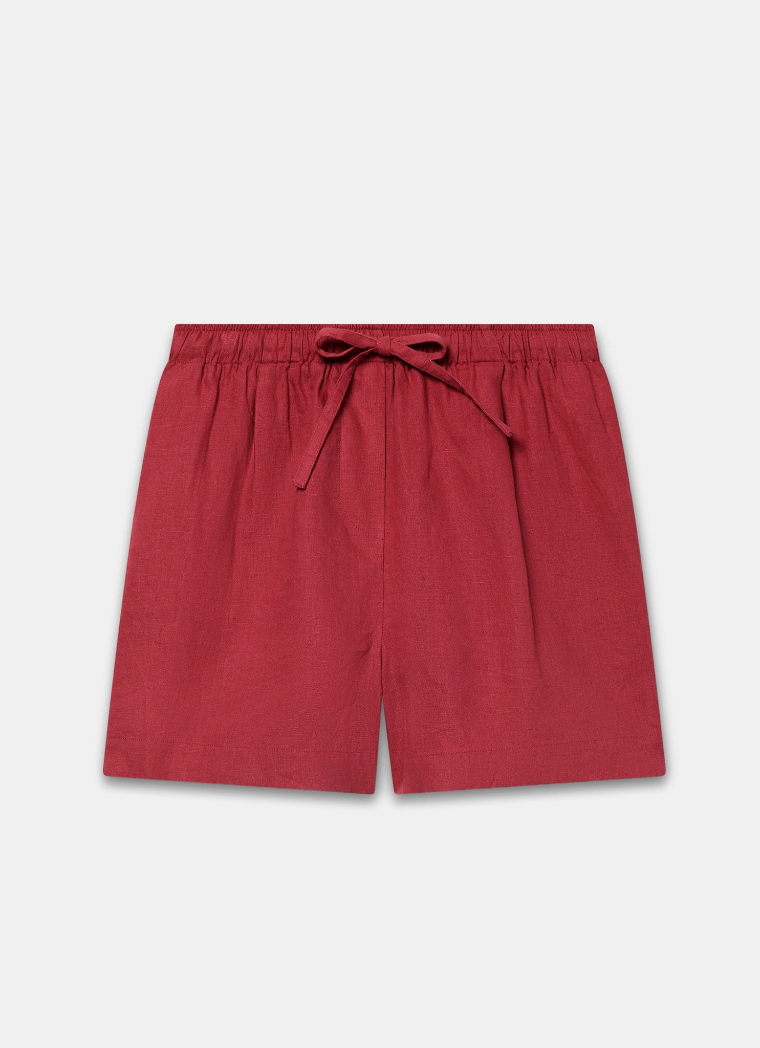 Red Linen Drawstring Shorts