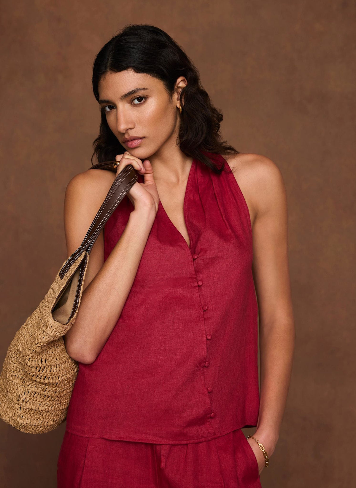 Red Linen Halter Top