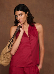 Red Linen Halter Top