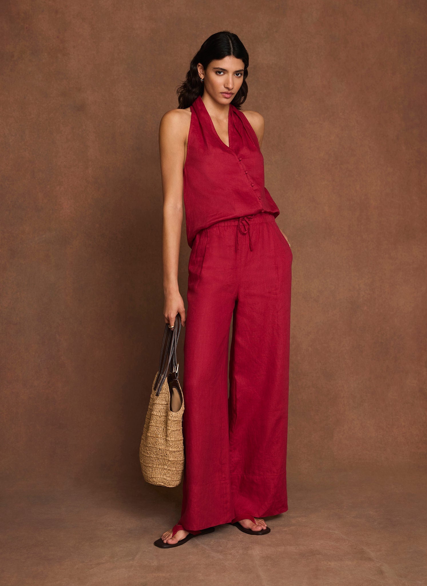 Red Linen Halter Top