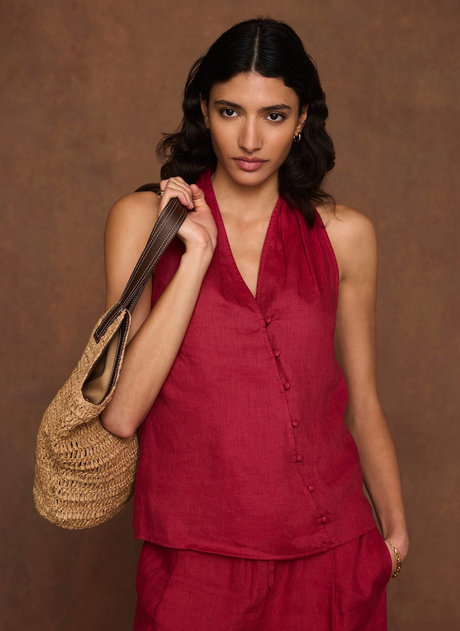 Red Linen Halter Top
