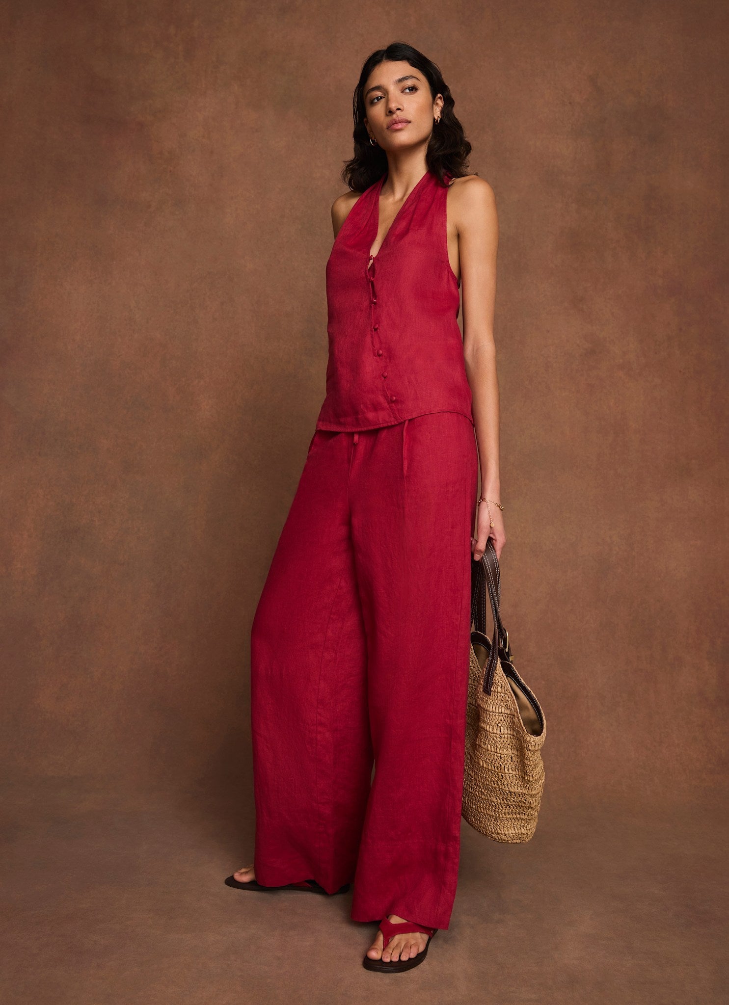 Red Linen Halter Top