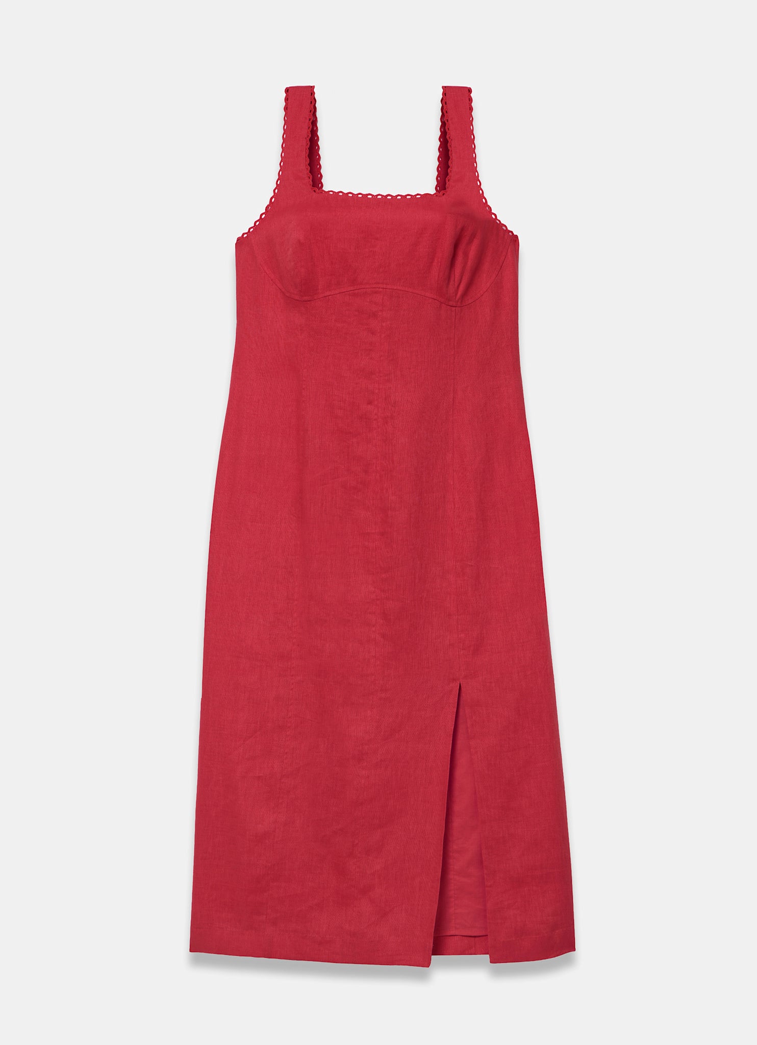 Red Linen Midi Dress
