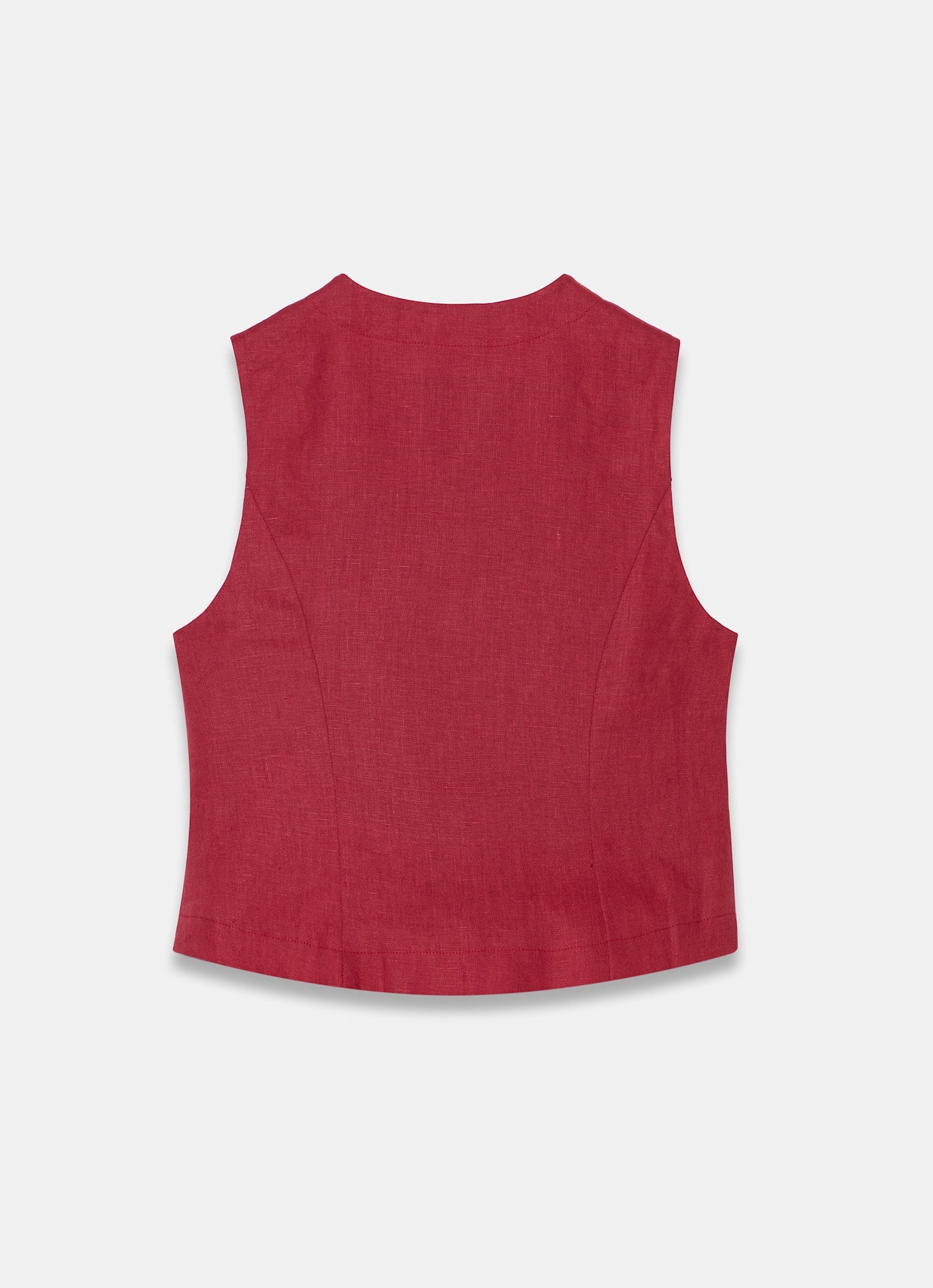 Red Linen Military Trim Top