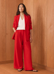 Red Pleated Wide Leg Trousers