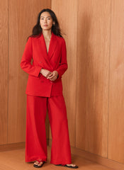 Red Pleated Wide Leg Trousers