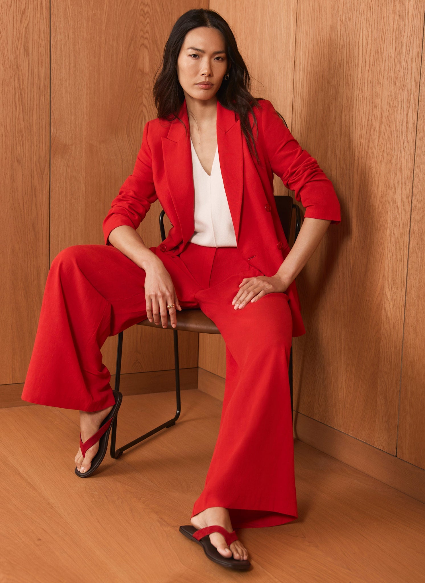 Red Pleated Wide Leg Trousers