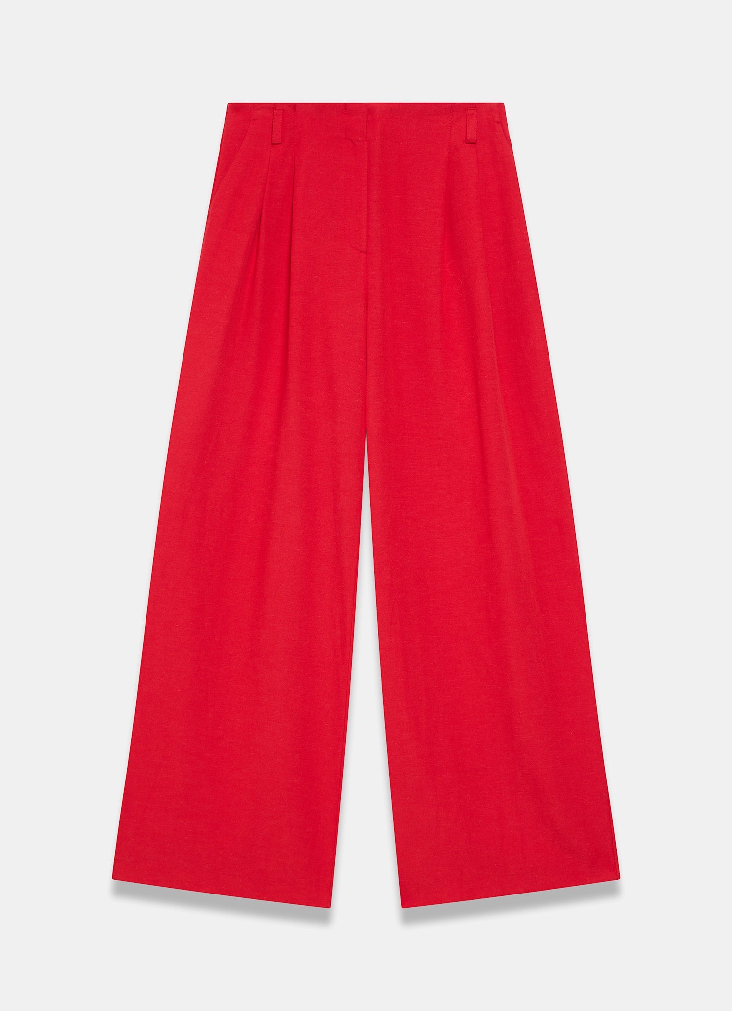 Red Pleated Wide Leg Trousers