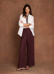 Burgundy Linen Blend Wide Leg Trousers