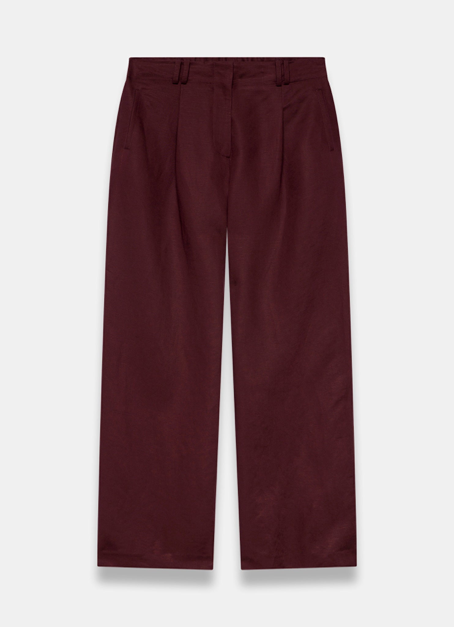 Burgundy Linen Blend Wide Leg Trousers