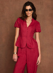 Red Linen Peplum Top
