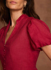 Red Linen Peplum Top