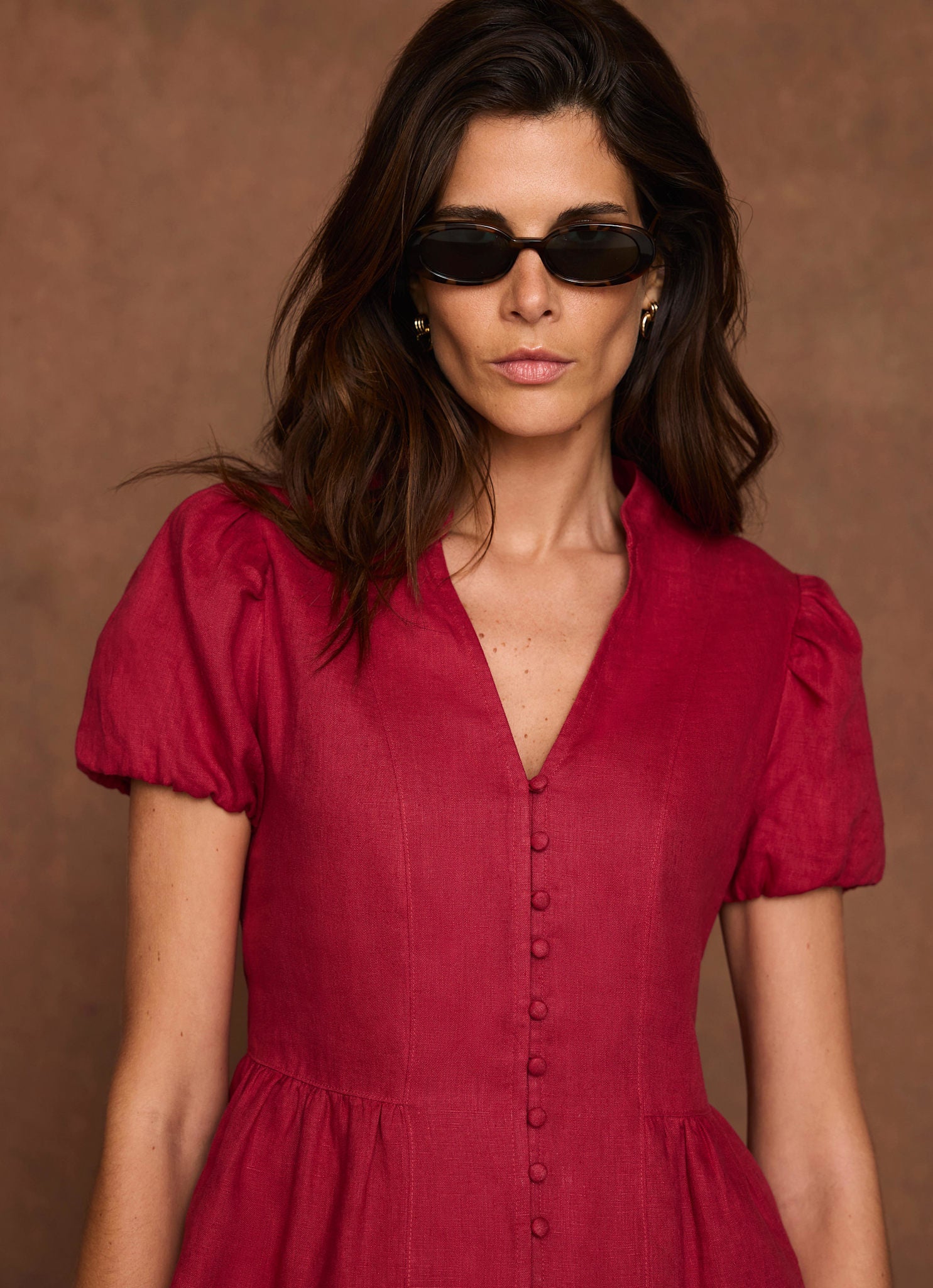 Red Linen Peplum Top