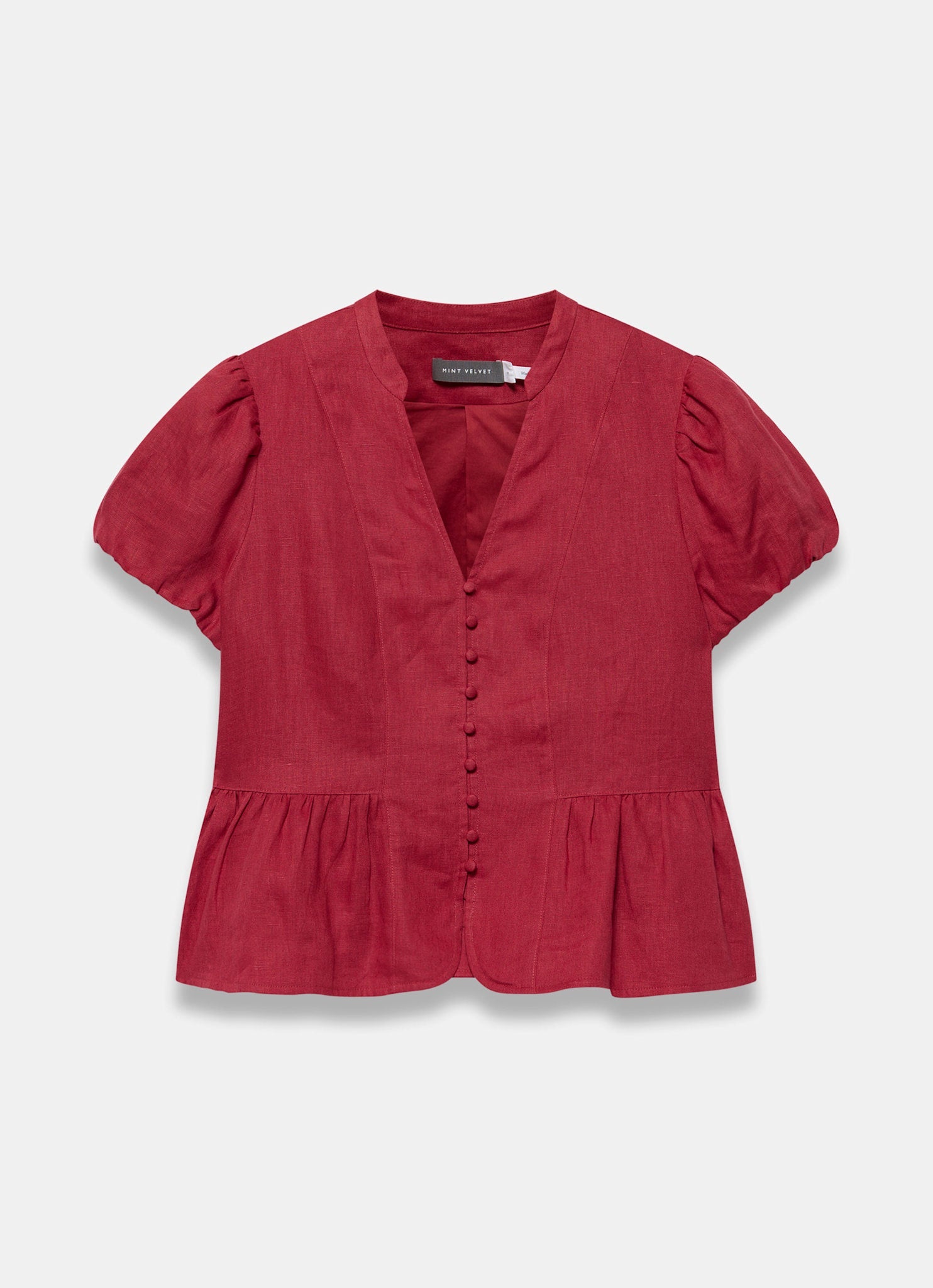 Red Linen Peplum Top