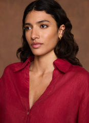 Red Linen Short Sleeve Resort Shirt