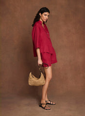 Red Linen Short Sleeve Resort Shirt