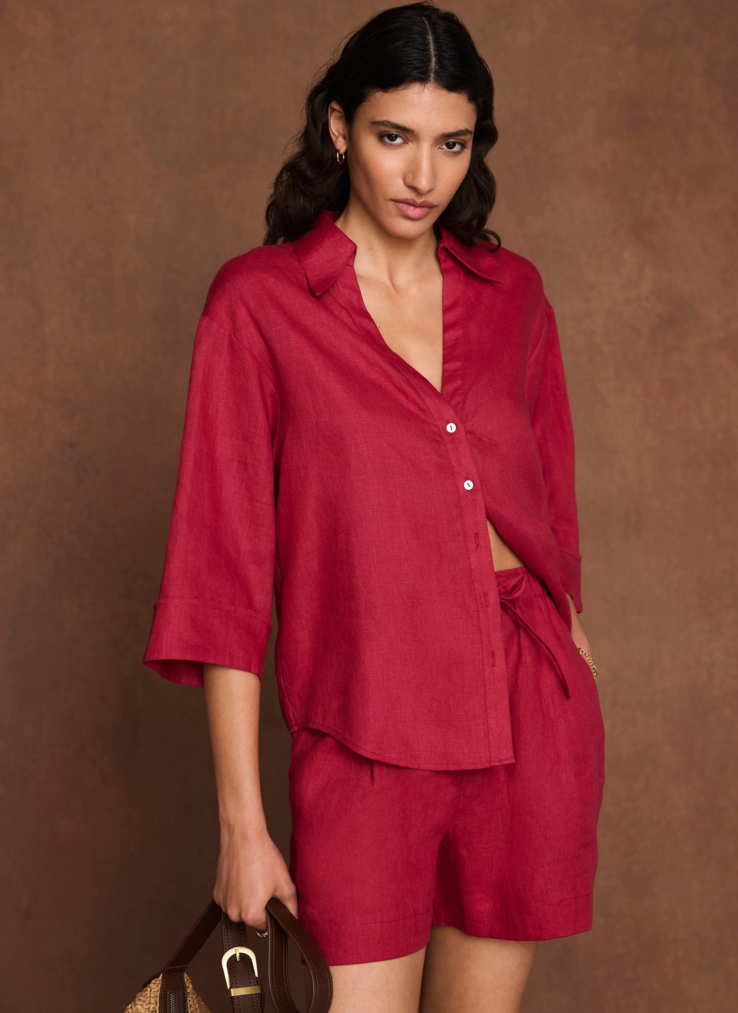 Red Linen Short Sleeve Resort Shirt