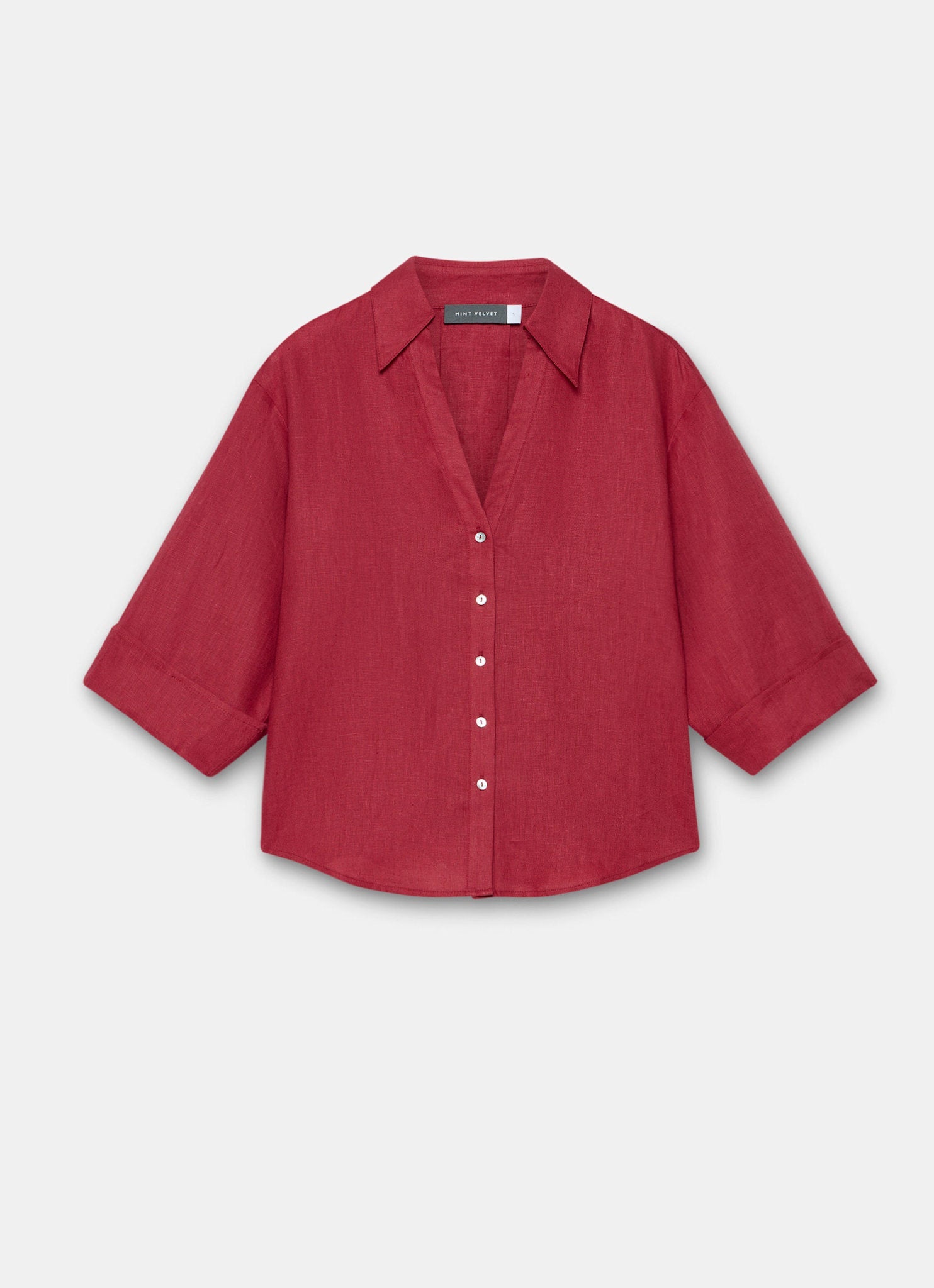 Red Linen Short Sleeve Resort Shirt