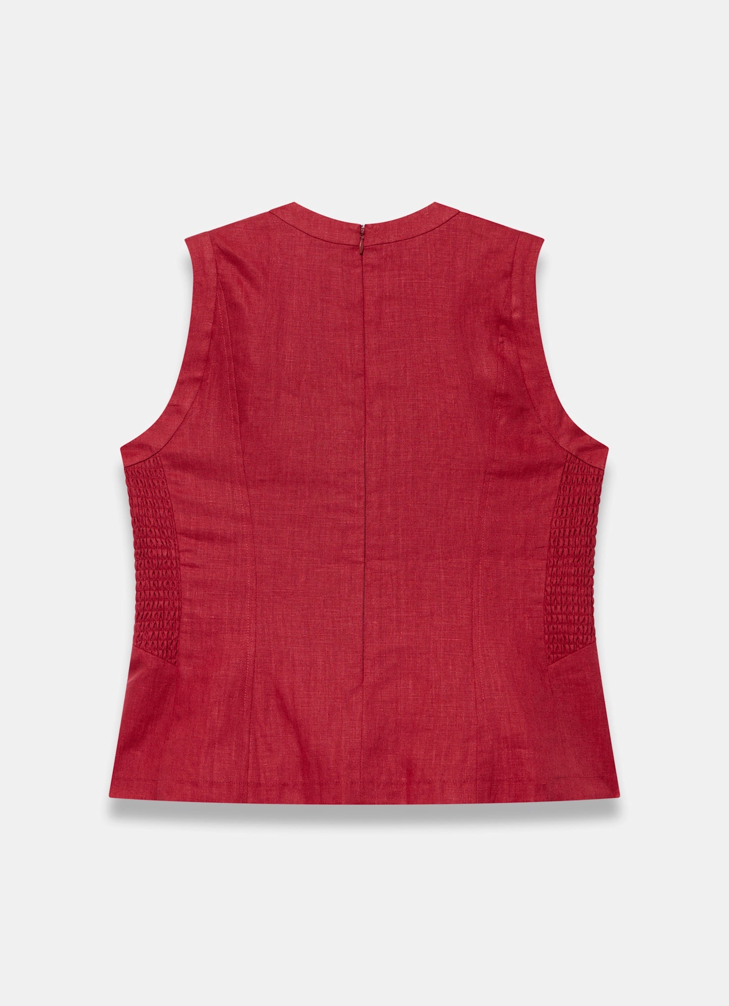 Red Linen Shirred Top