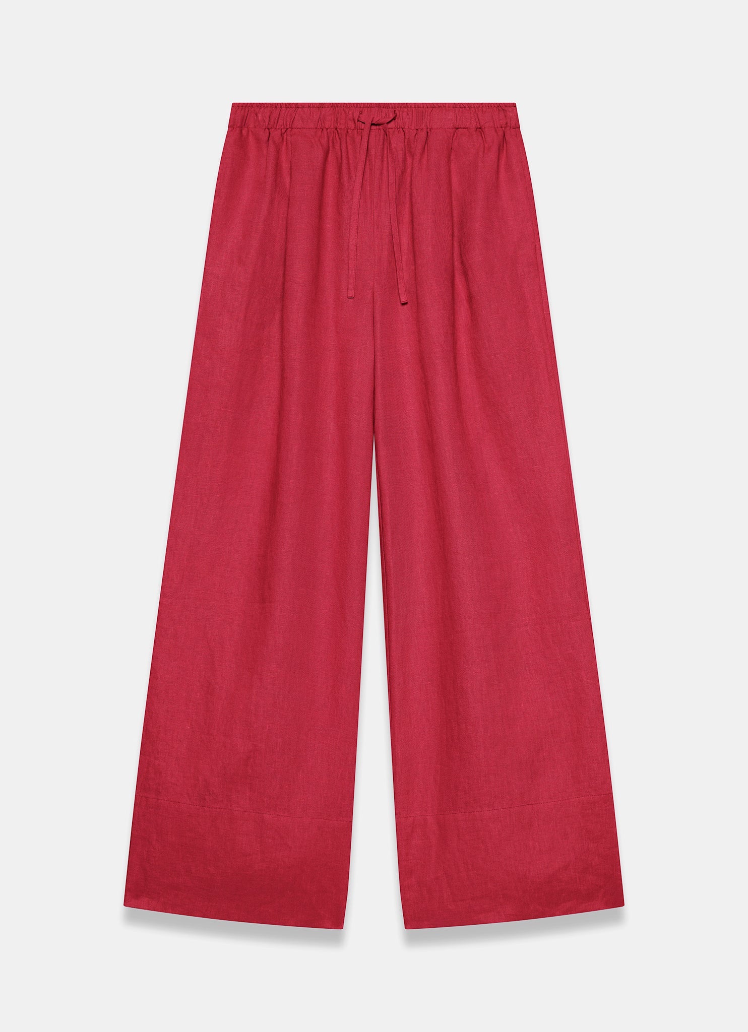Red Linen Drawstring Wide Leg Trousers