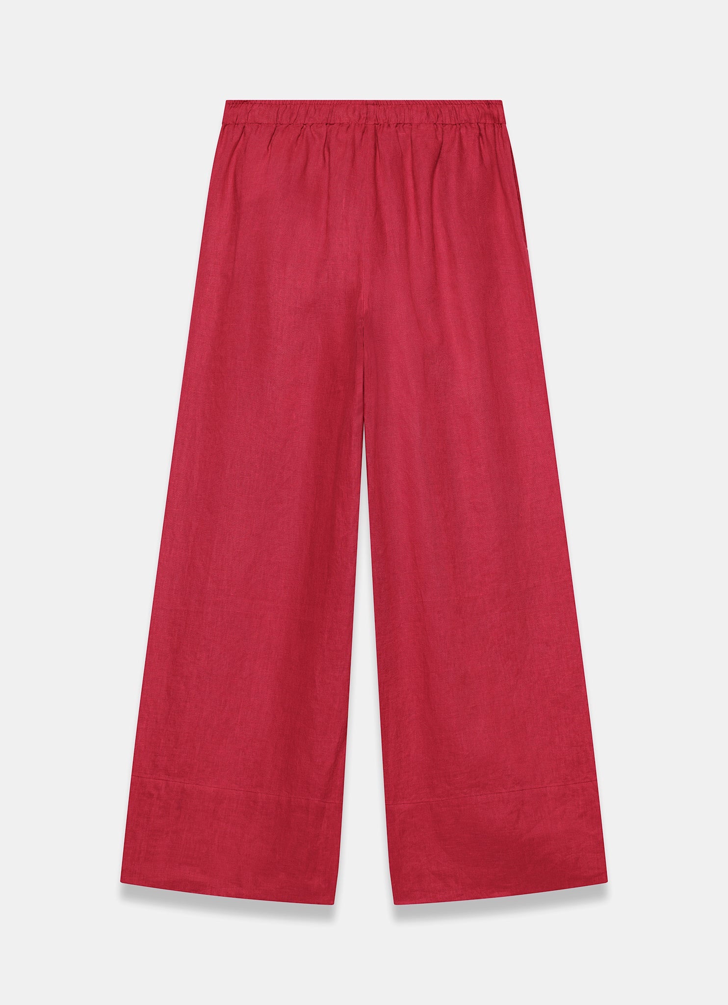 Red Linen Drawstring Wide Leg Trousers