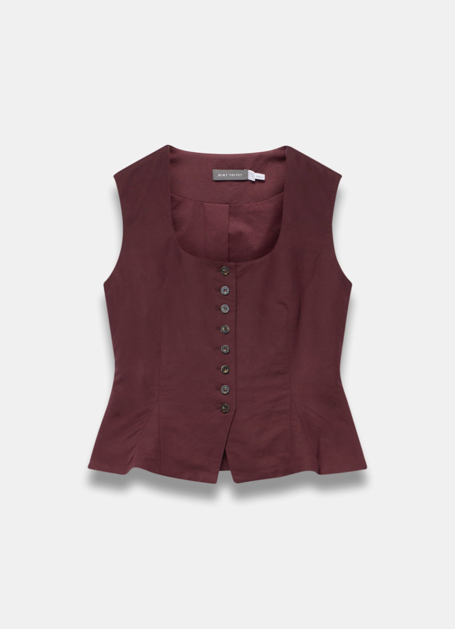 Burgundy Linen Blend Peplum Waistcoat