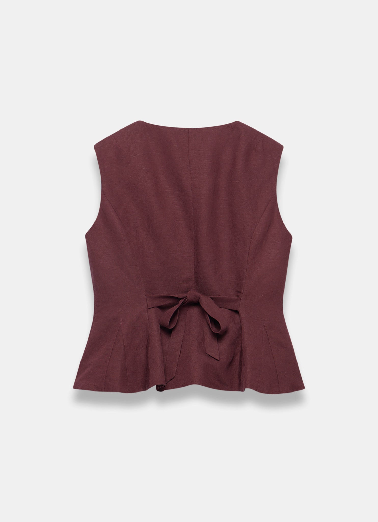 Burgundy Linen Blend Peplum Waistcoat
