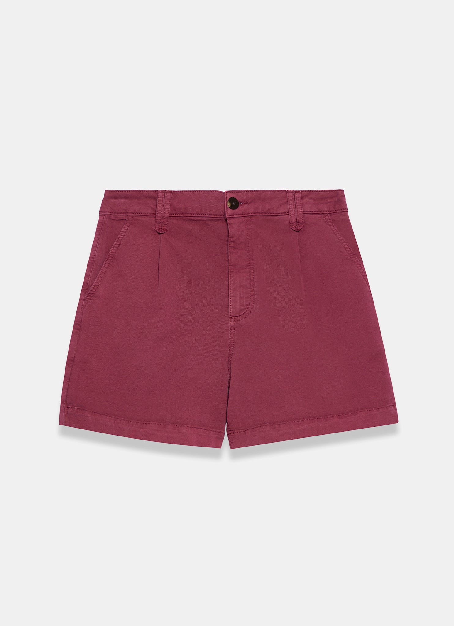 Red Cotton Blend Pleated Chino Shorts