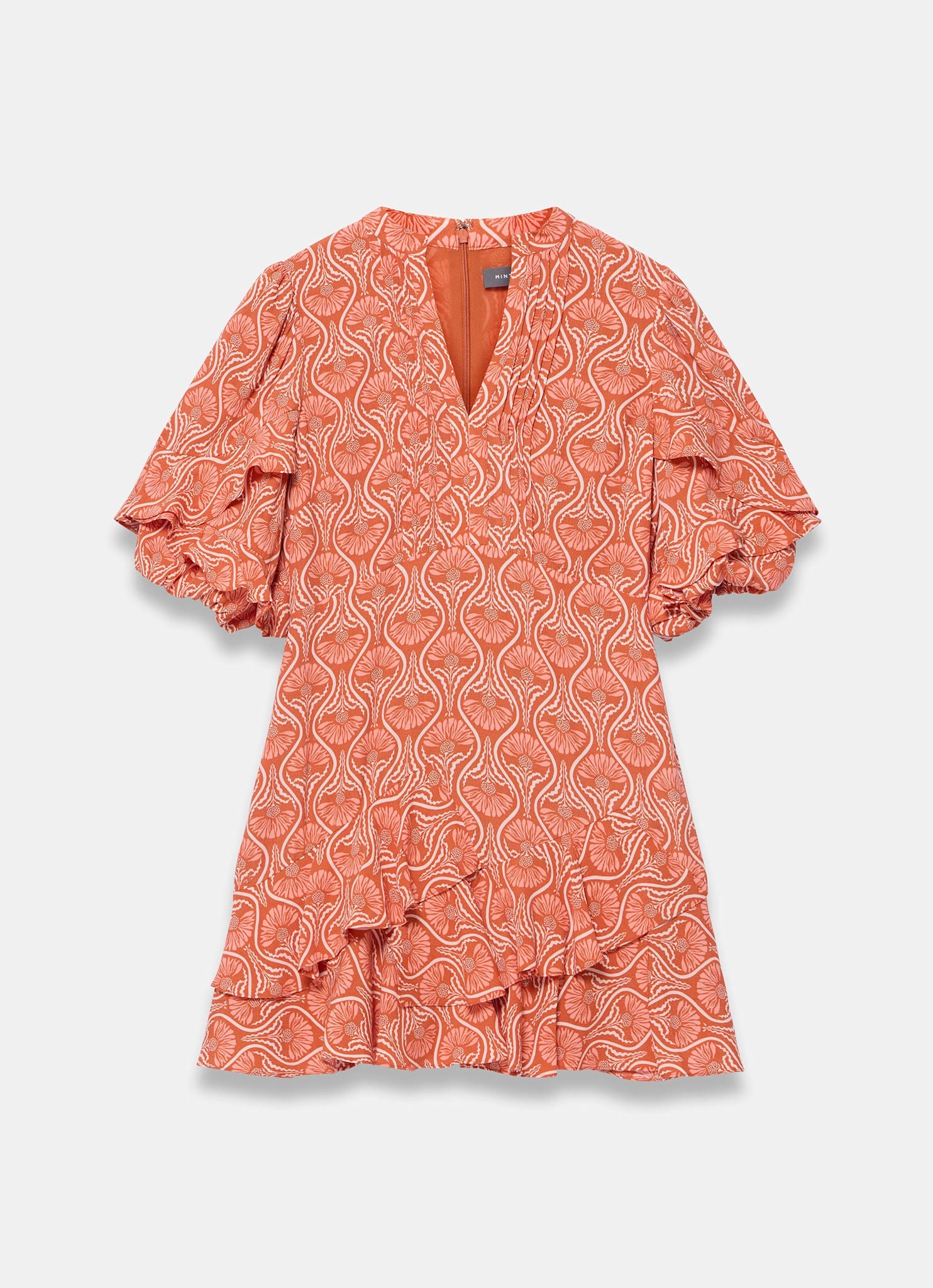 Orange Printed Ruffle Mini Dress