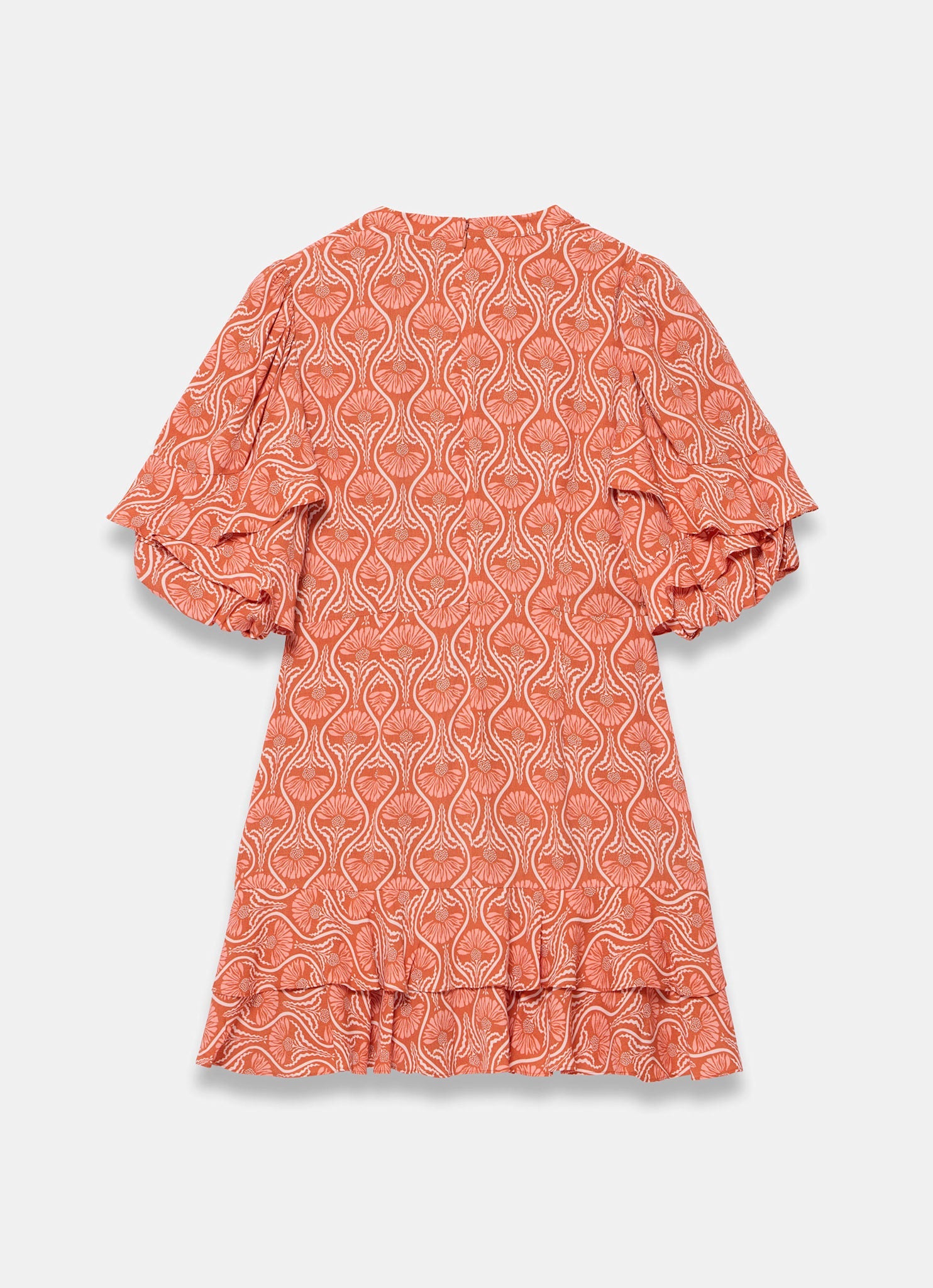 Orange Printed Ruffle Mini Dress