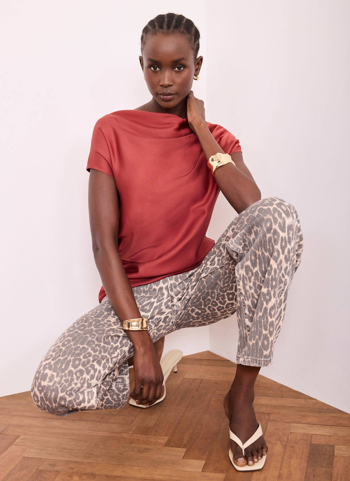 Red Satin Ruched Asymmetric Top