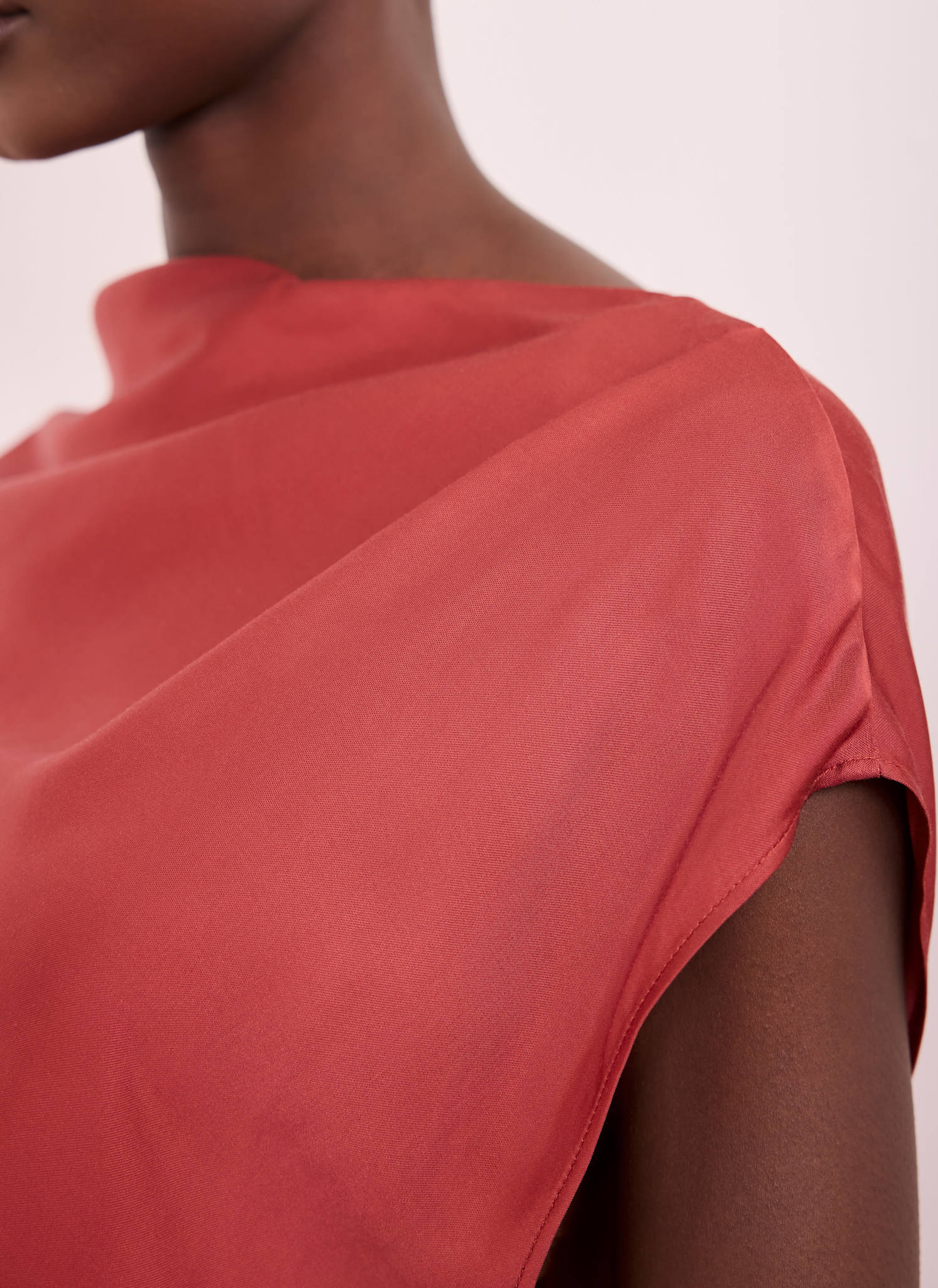 Red Satin Ruched Asymmetric Top