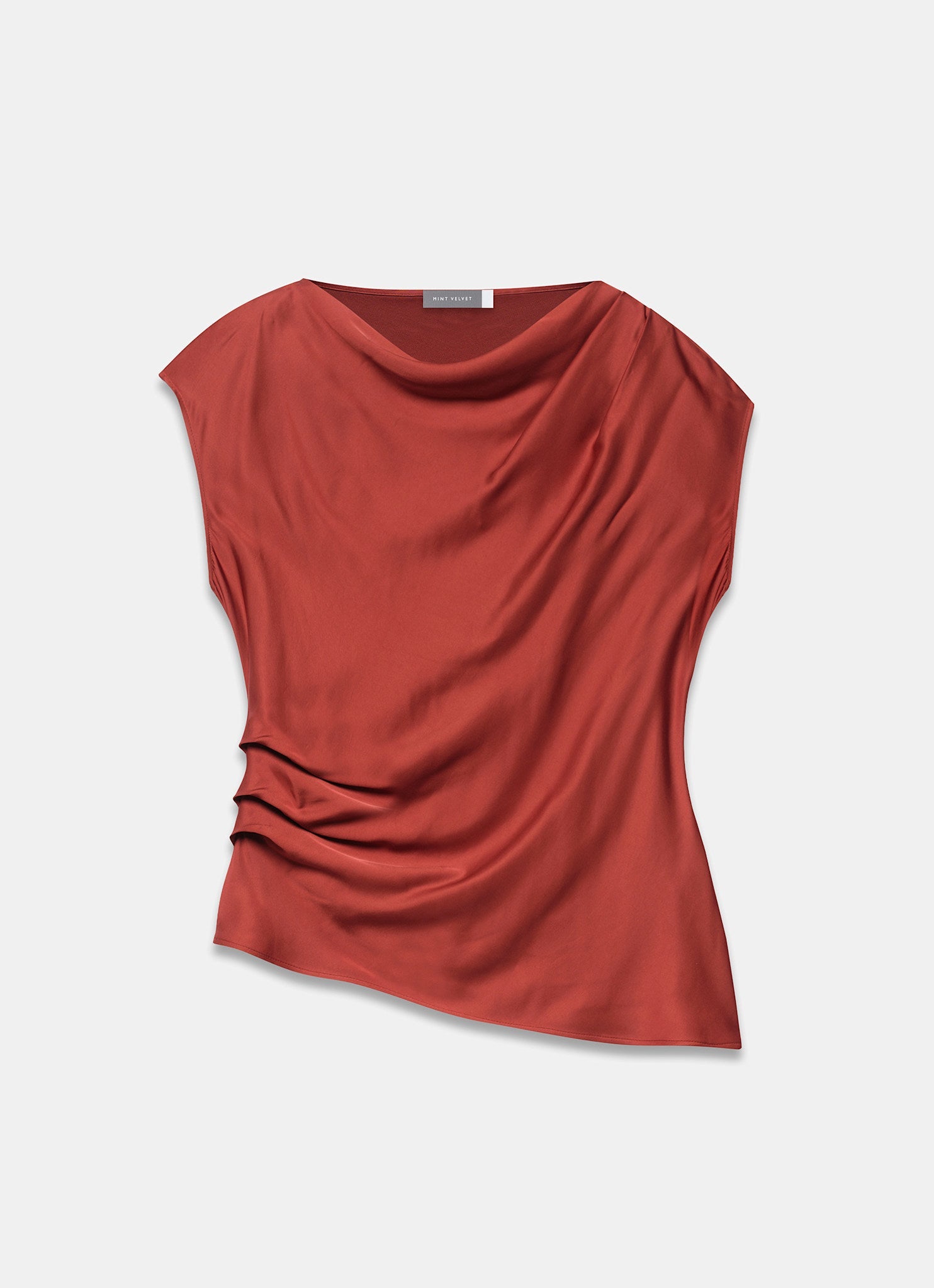 Red Satin Ruched Asymmetric Top