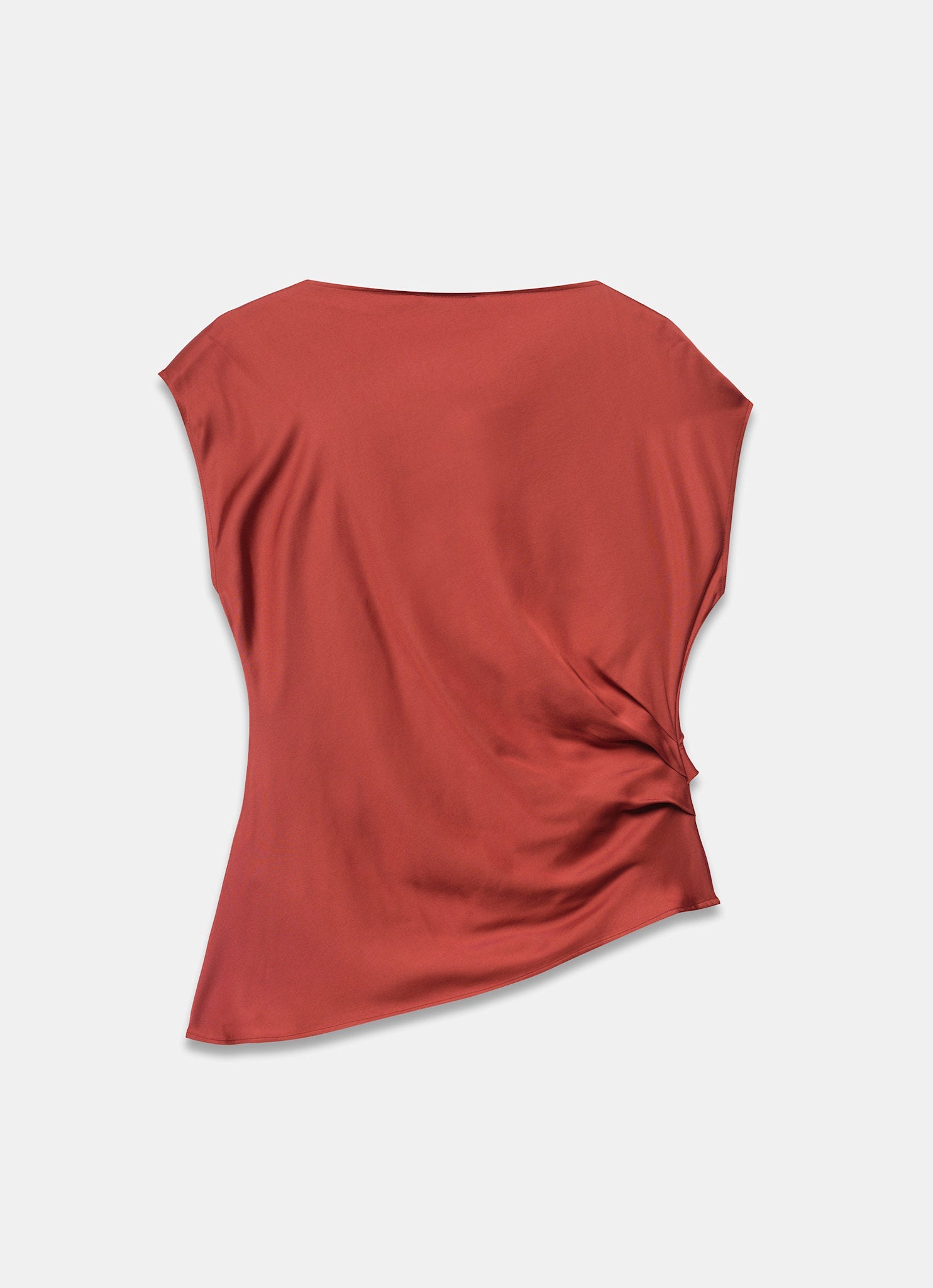 Red Satin Ruched Asymmetric Top
