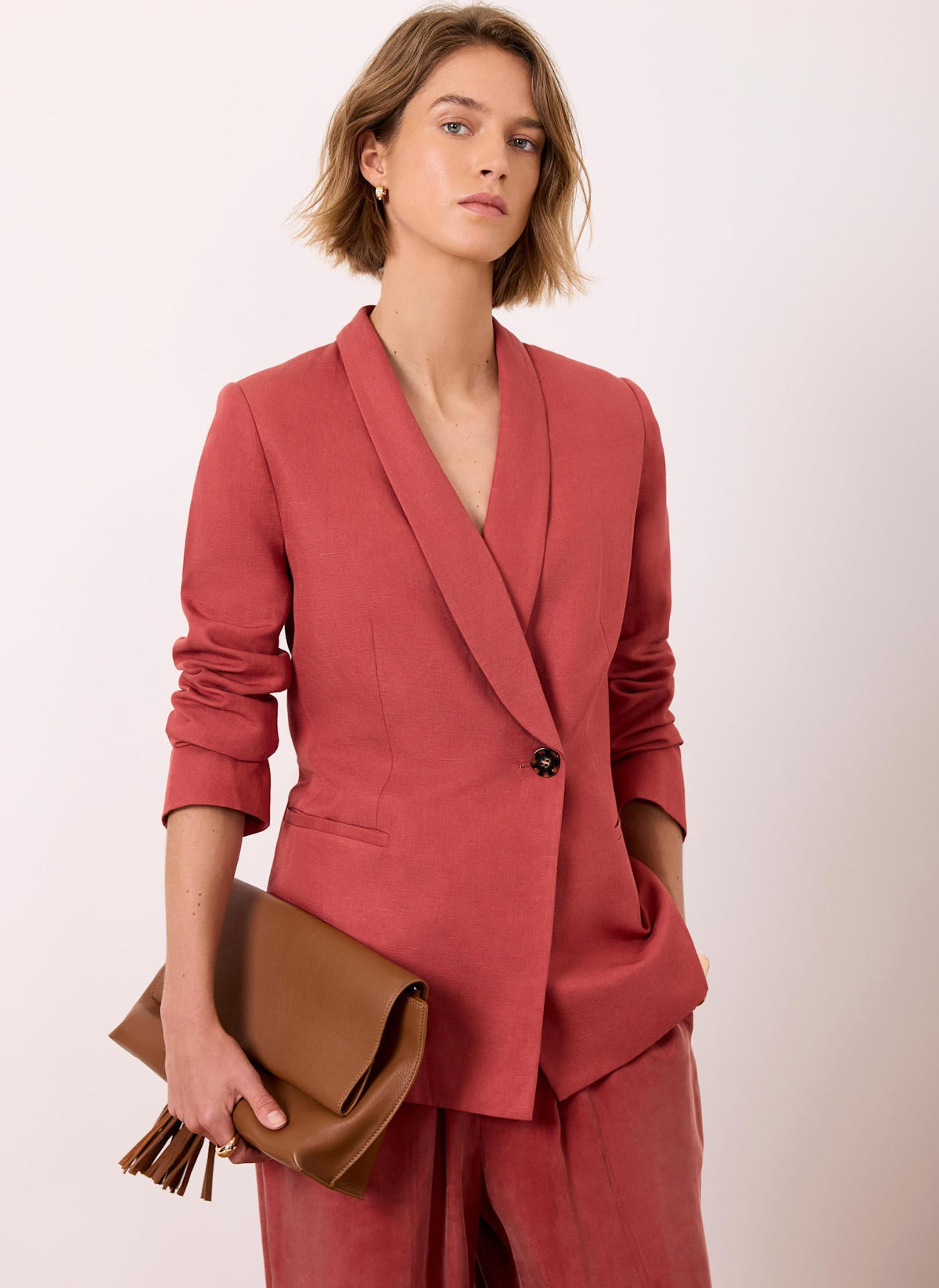 Red Linen Tailored Blazer