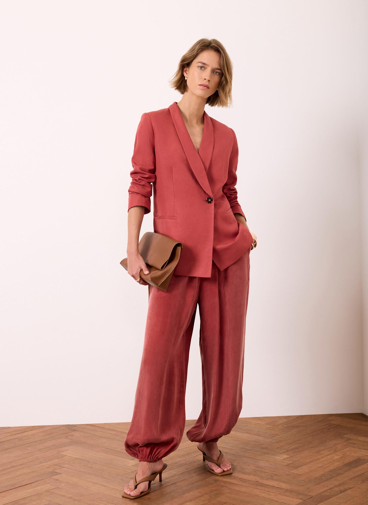 Red Linen Tailored Blazer