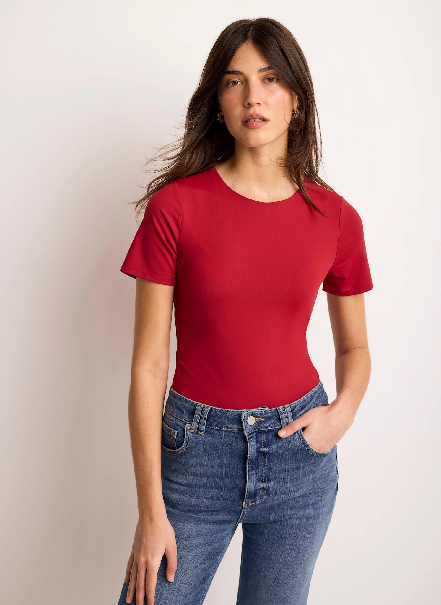 Red Short Sleeve Layering Top