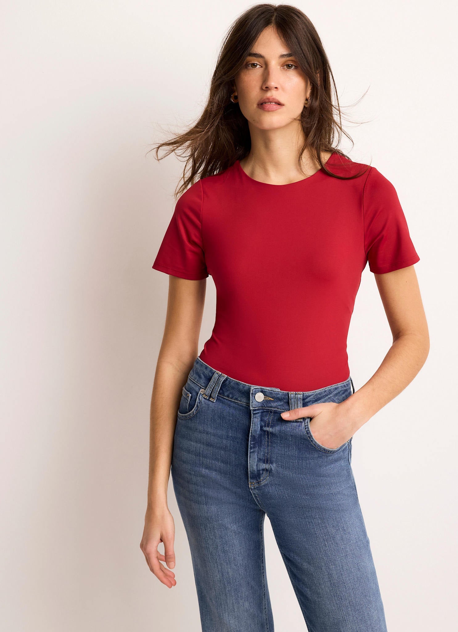 Red Short Sleeve Layering Top