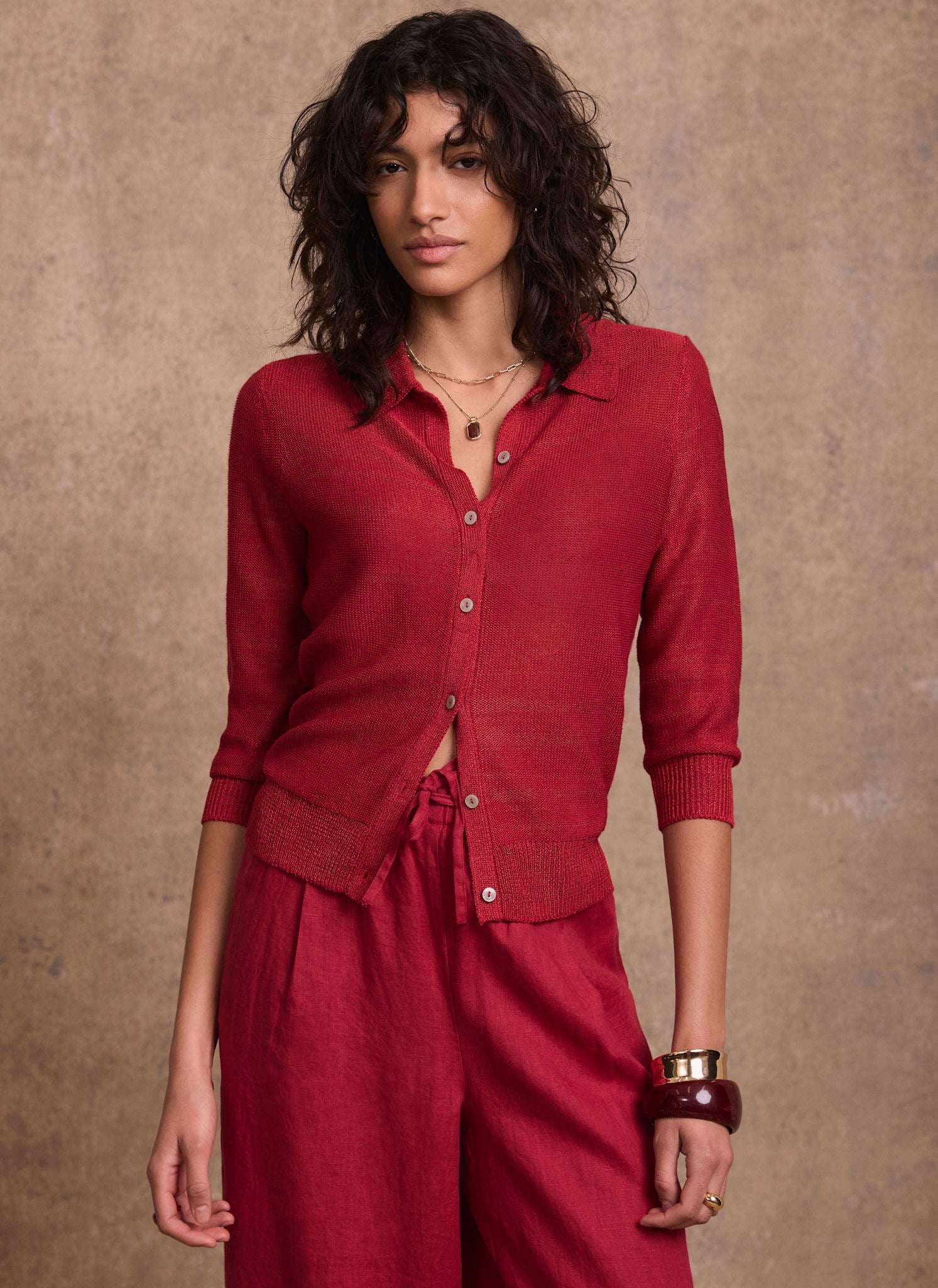 Red Metallic Knit Top