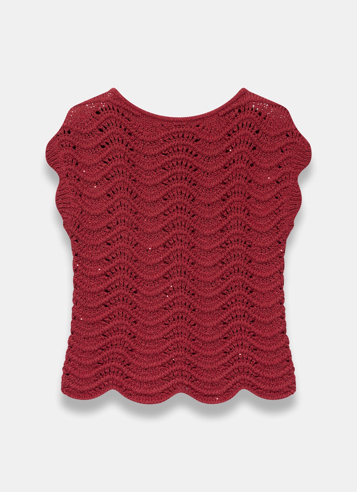 Red Embellished Crochet Knit Top
