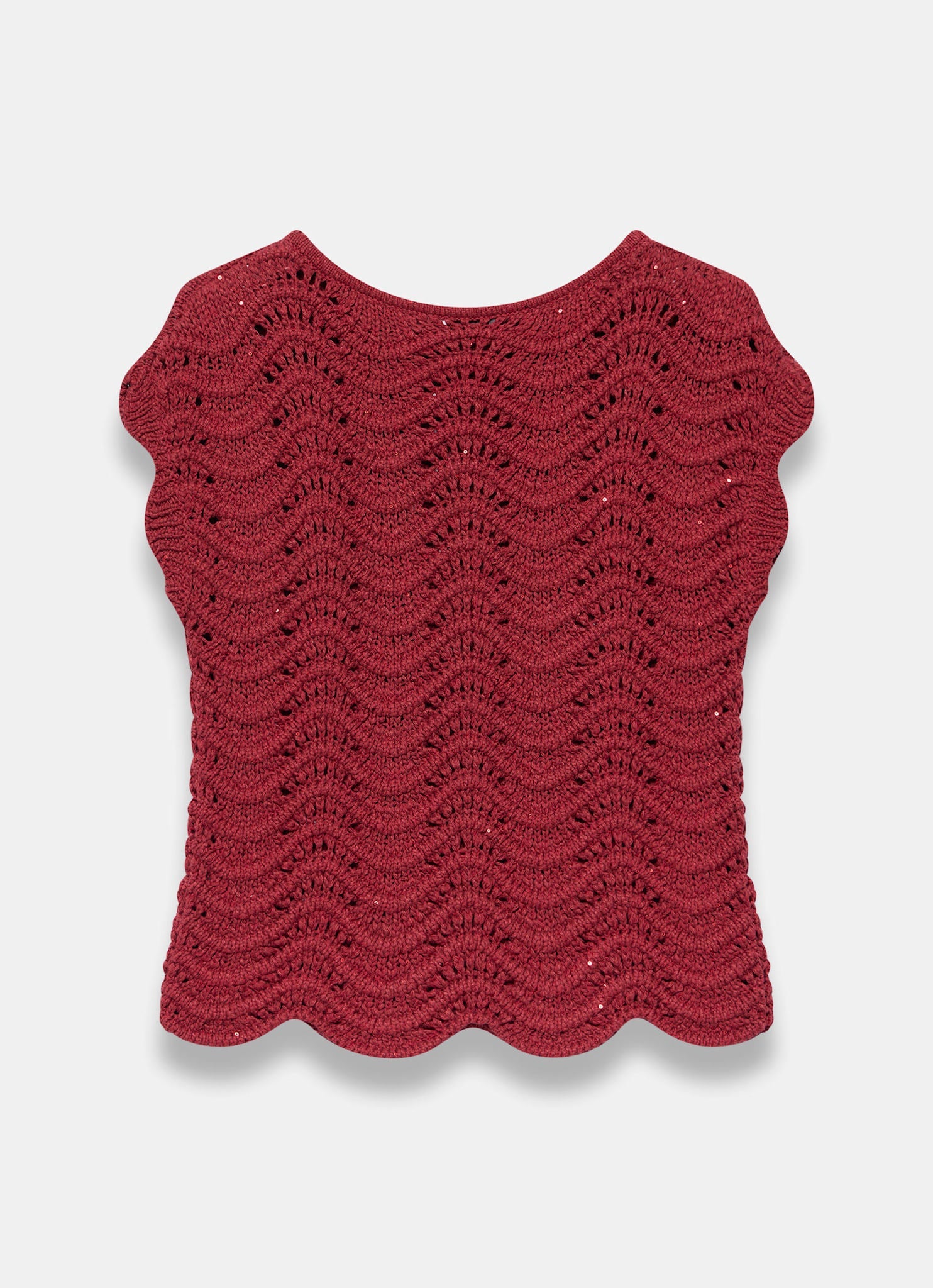 Red Embellished Crochet Knit Top
