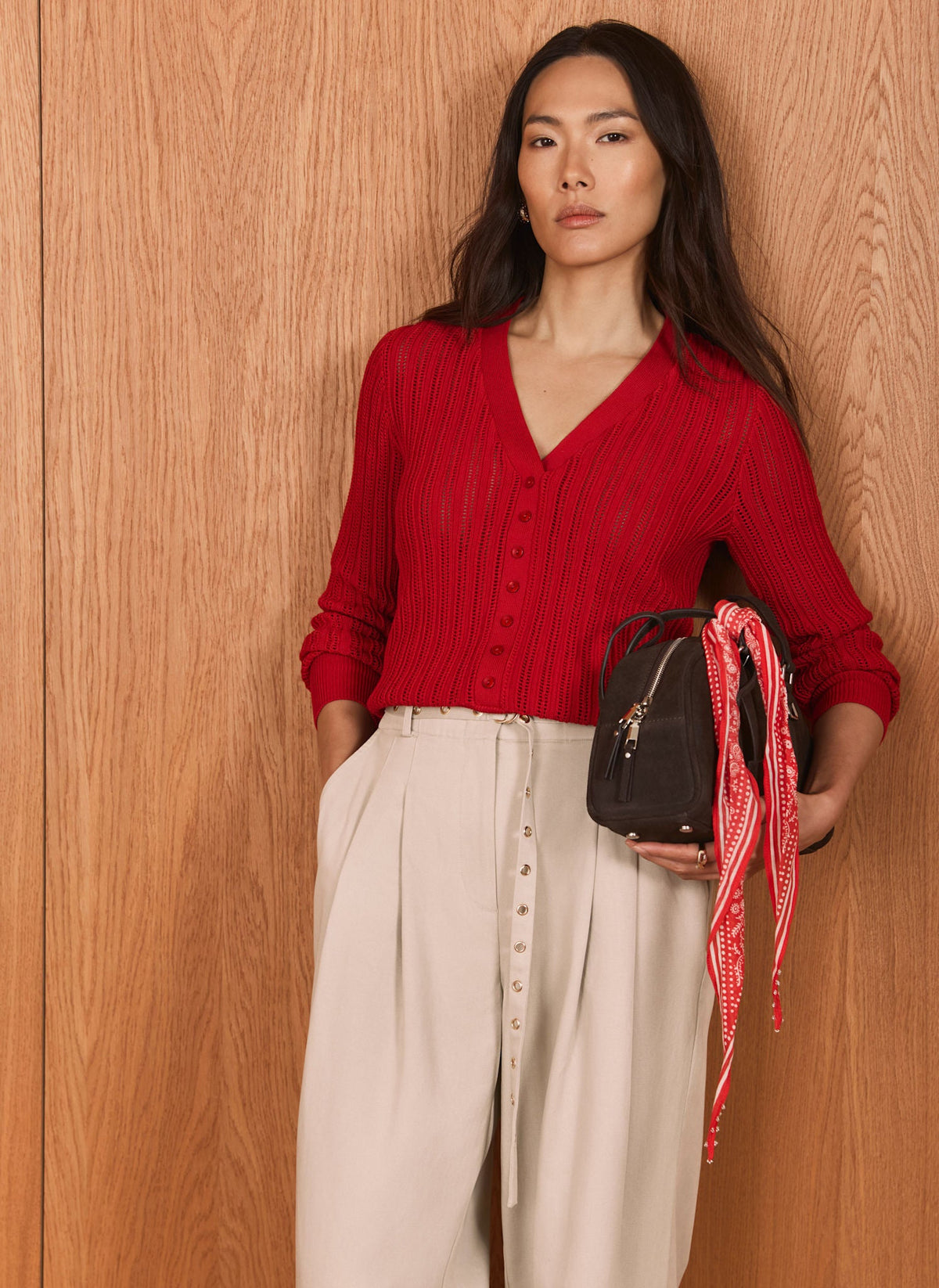 Red Open Knit Top