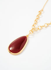 Gold Tone Red Stone Pendant Necklace