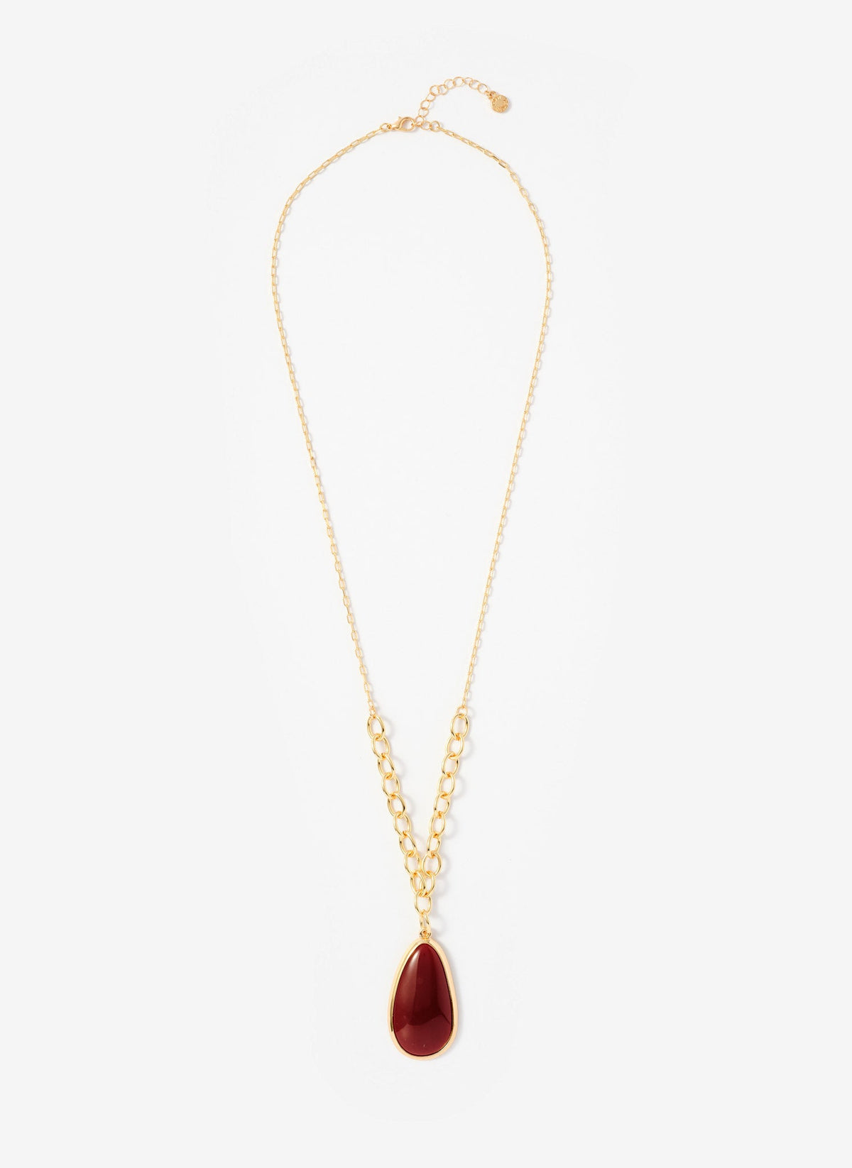 Gold Tone Red Stone Pendant Necklace