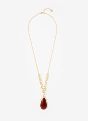 Gold Tone Red Stone Pendant Necklace
