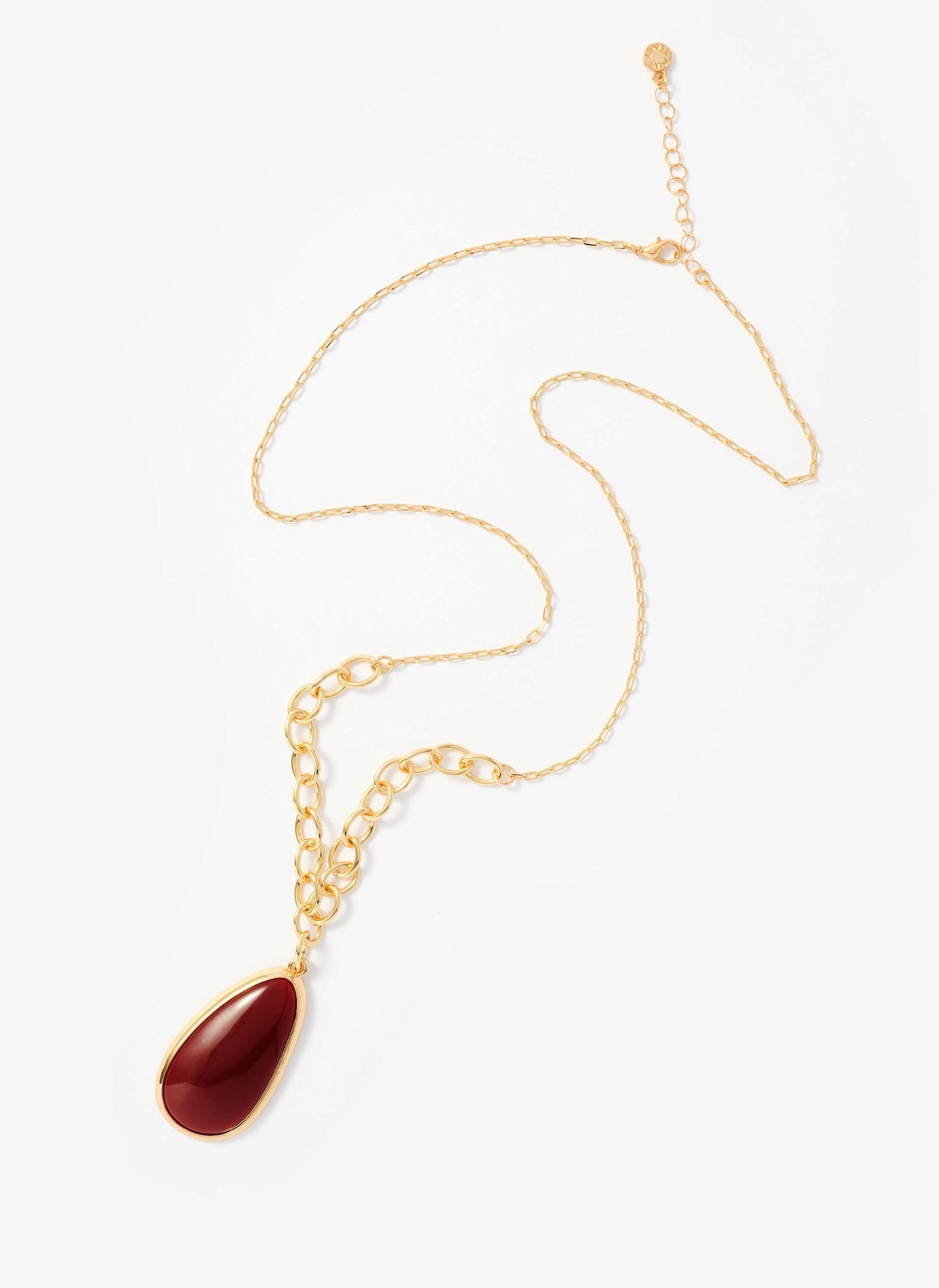 Gold Tone Red Stone Pendant Necklace