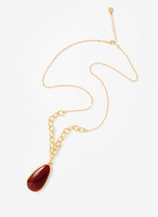 Gold Tone Red Stone Pendant Necklace