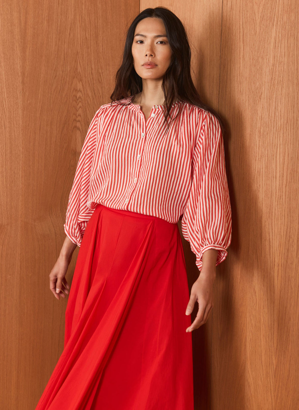 Red Striped Batwing Blouse